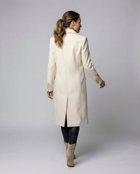 Women's Long Double-Breasted Coat with Gold-Tone Buttons | Annika in Beige - Juana Fashion