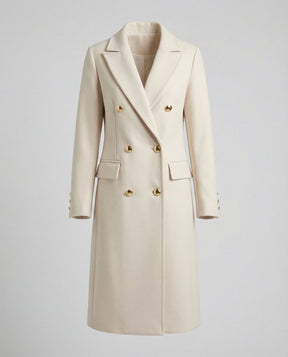 Women's Long Double-Breasted Coat with Gold-Tone Buttons | Annika in Black - Juana Fashion