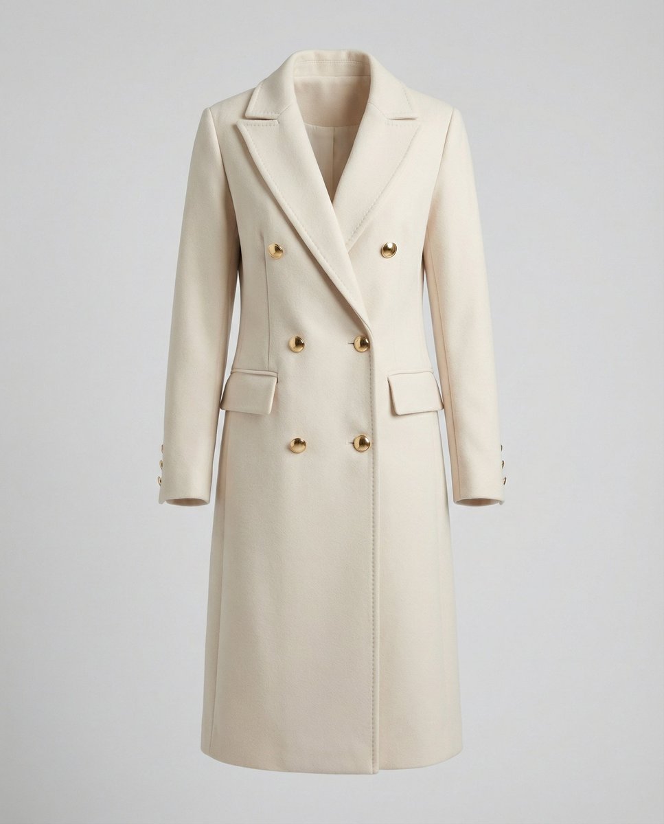 Women's Long Double-Breasted Coat with Gold-Tone Buttons | Annika in Black - Juana Fashion
