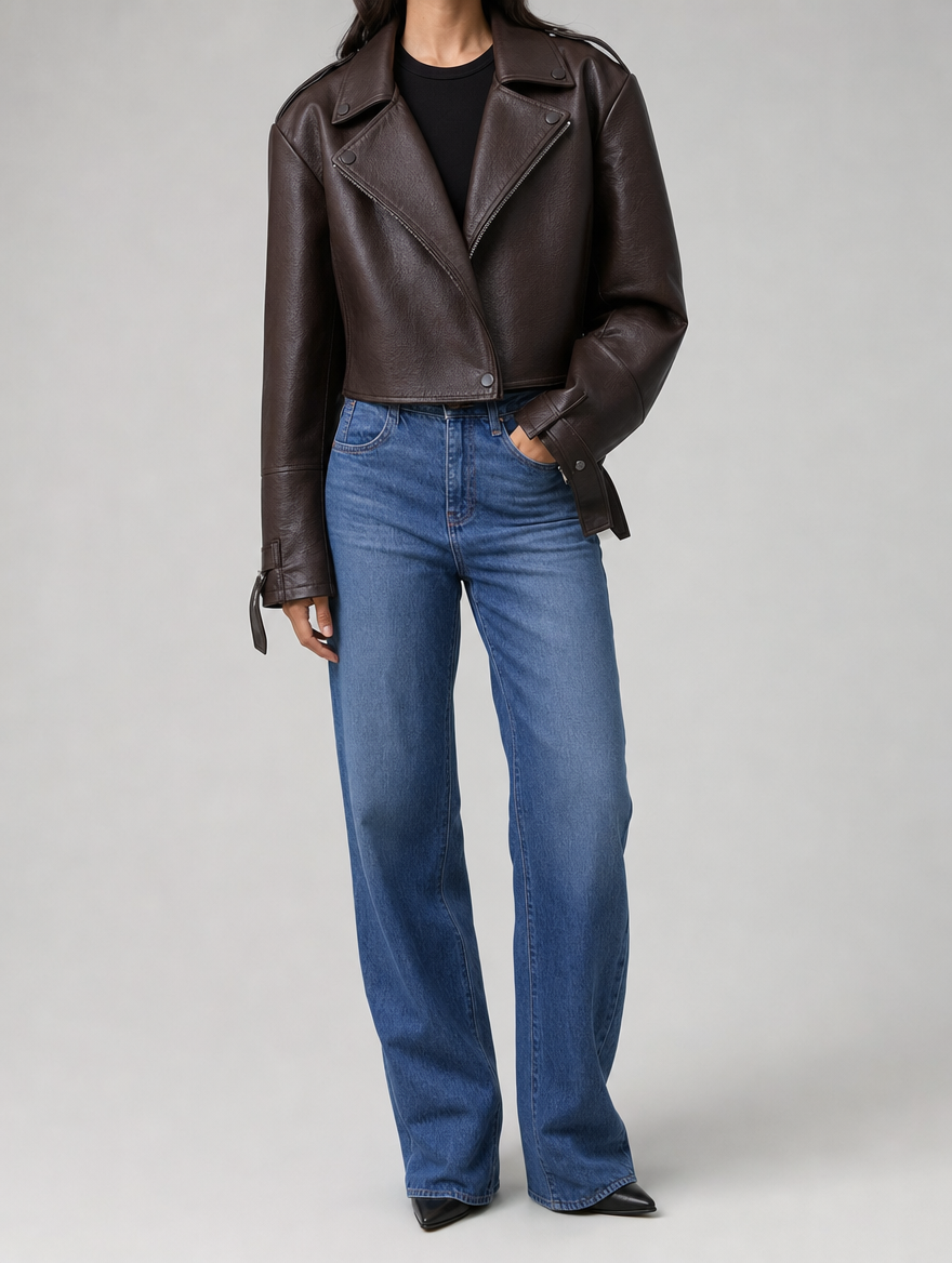 Women's Faux Leather Jacket | Danbury in Brown - Juana Fashion