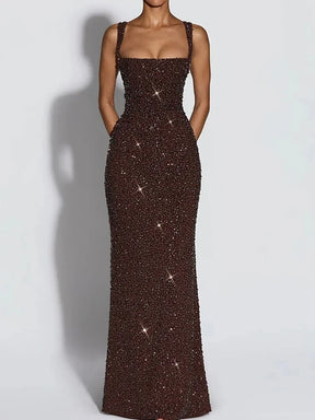 Women's Sequin Maxi Evening Dress, Square Neck | Danielle
