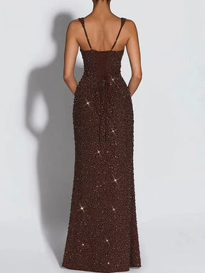 Women's Sequin Maxi Evening Dress, Square Neck | Danielle