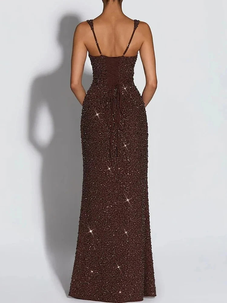Women's Sequin Maxi Evening Dress, Square Neck | Danielle