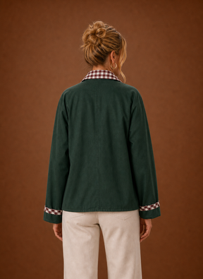 Women's Plaid Collared Jacket | Bianca in Dark Green - Juana Fashion
