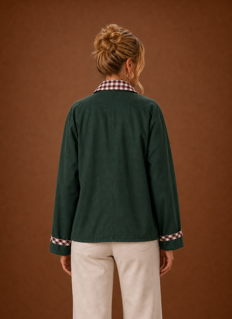 Women's Plaid Collared Jacket | Bianca in Dark Green - Juana Fashion