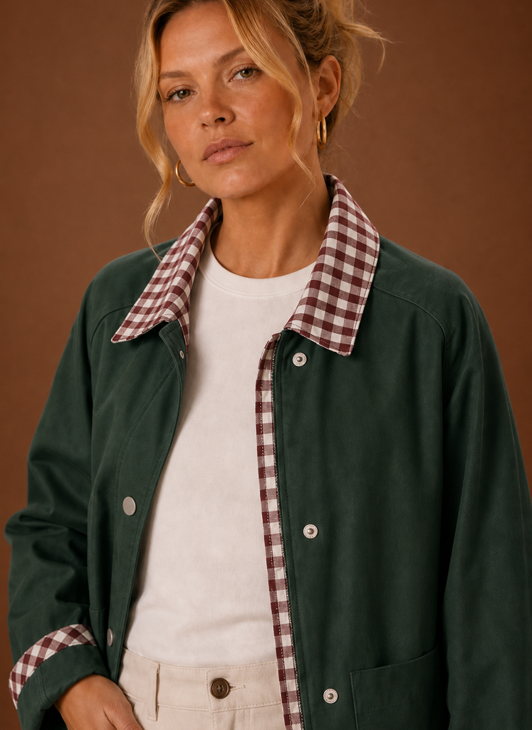 Women's Plaid Collared Jacket | Bianca in Dark Green - Juana Fashion