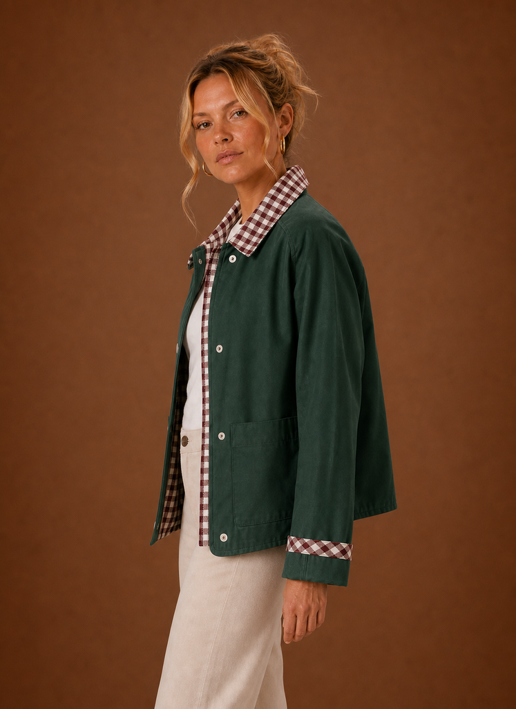 Women's Plaid Collared Jacket | Bianca in Dark Green - Juana Fashion