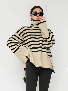 Women's Wool Oversized Striped Turtleneck Sweater — View 8