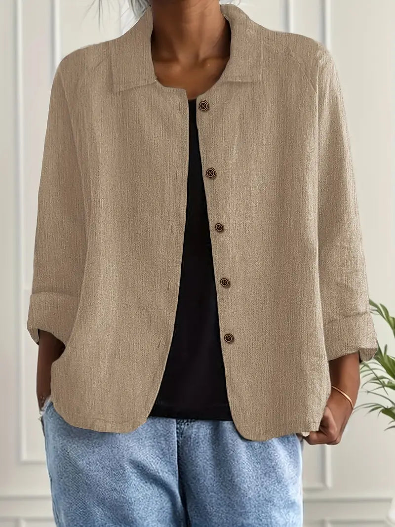 Women's Lightweight Button-Front Jacket | Hanna in Light Blue - Juana Fashion