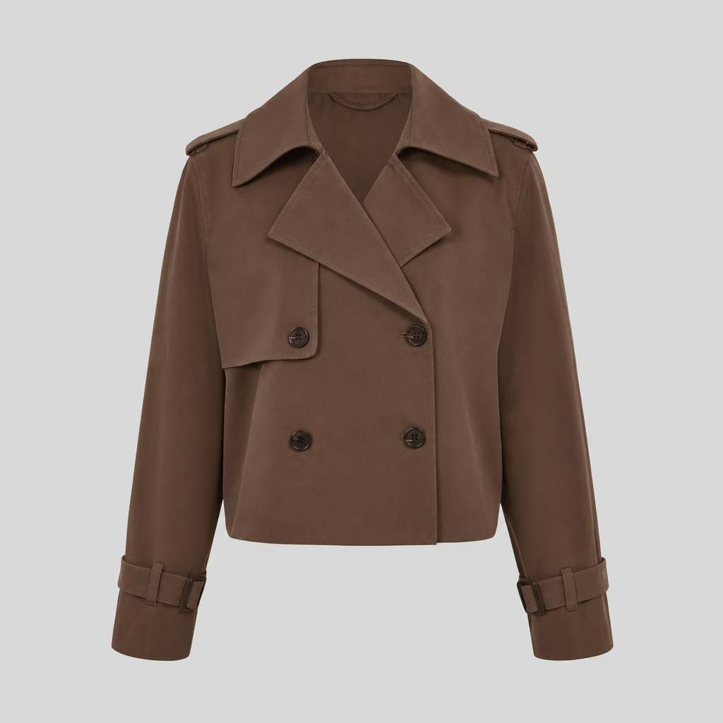 Women's Vintage-Style Cropped Trench Coat | Dorney in Black - Juana Fashion