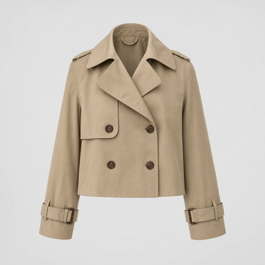 Women's Vintage-Style Cropped Trench Coat | Dorney in Khaki - Juana Fashion