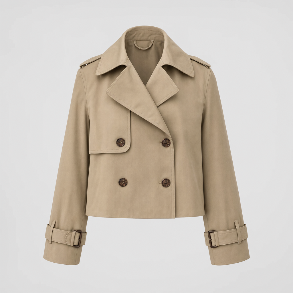 Women's Vintage-Style Cropped Trench Coat | Dorney in Khaki - Juana Fashion