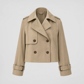 Women's Vintage-Style Cropped Trench Coat | Dorney in Khaki - Juana Fashion