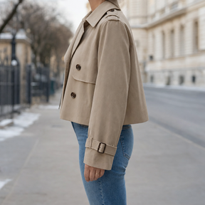 Women's Vintage-Style Cropped Trench Coat | Dorney in Khaki - Juana Fashion