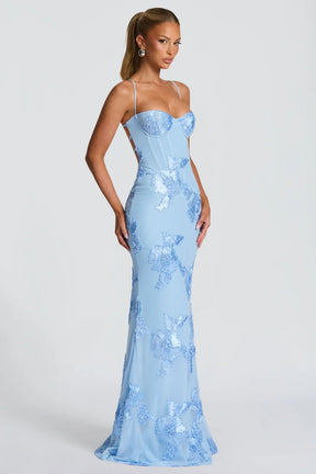 Women's Floral Applique Mermaid Maxi Prom Dress | Dorothy