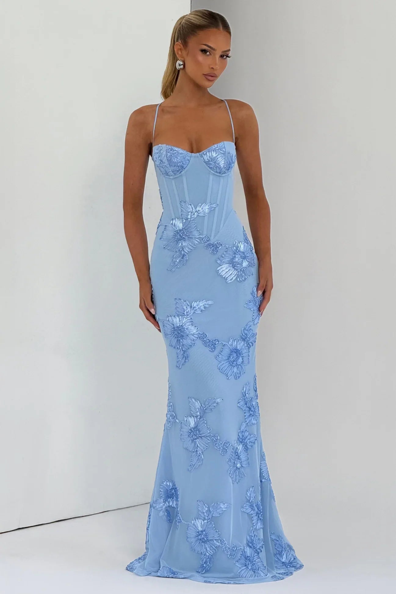 Women's Floral Applique Mermaid Maxi Prom Dress | Dorothy