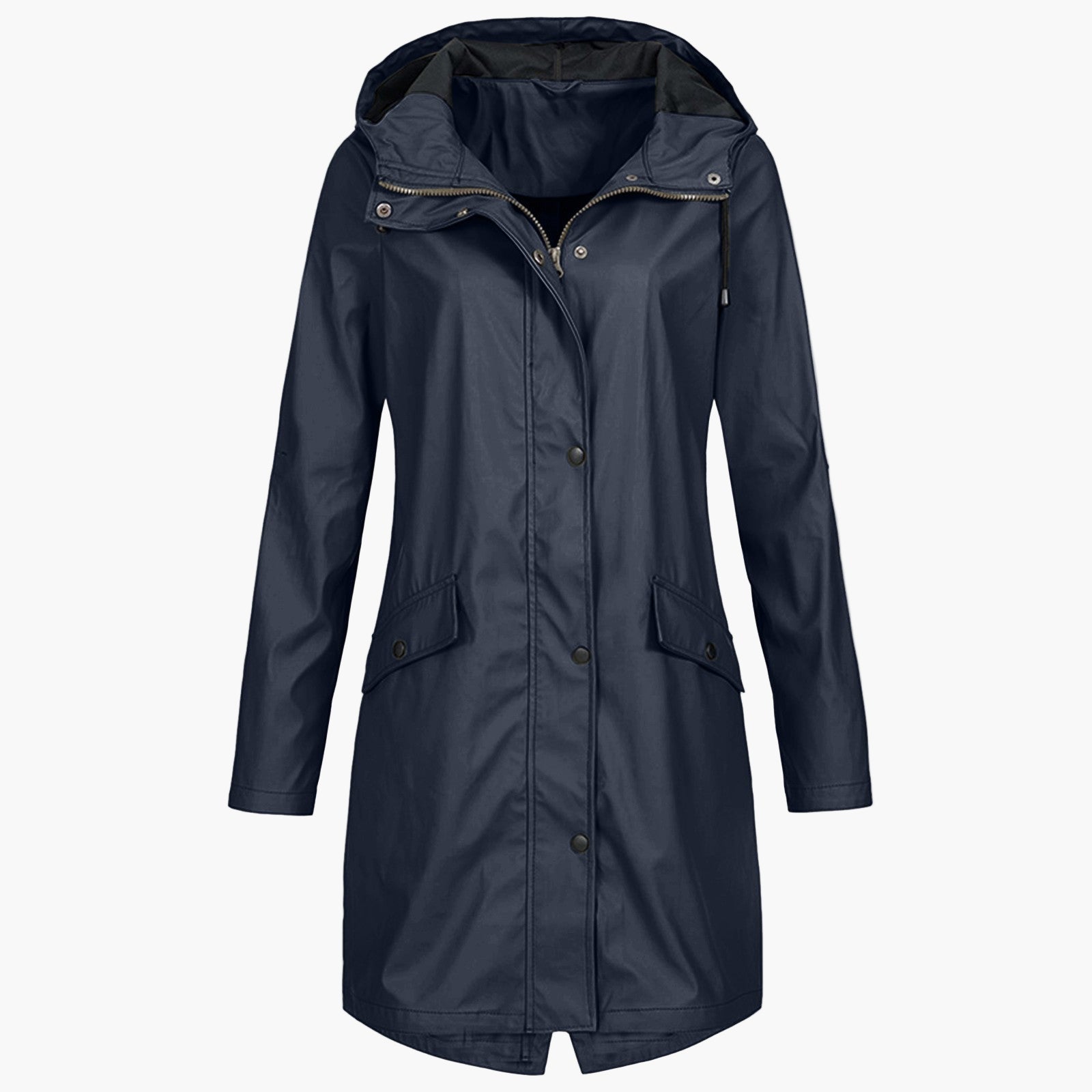 Women's Long Waterproof Hooded Coat | Bettina in Navy - Juana Fashion