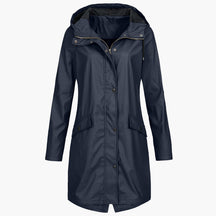 Women's Long Waterproof Hooded Coat | Bettina in Navy - Juana Fashion