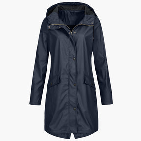 Women's Long Waterproof Hooded Coat | Bettina in Navy - Juana Fashion