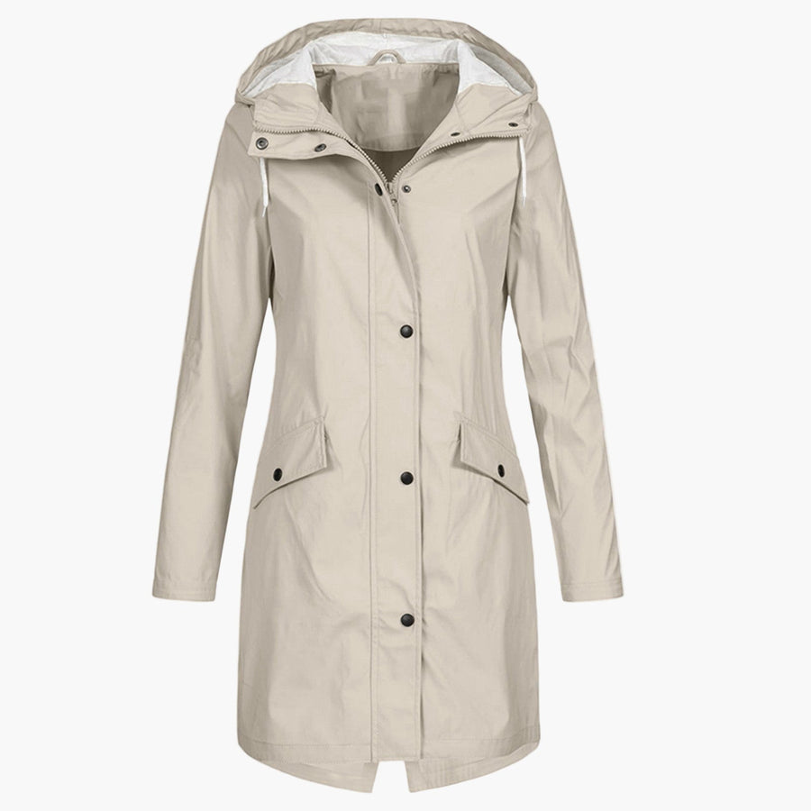 Women's Long Waterproof Hooded Coat | Bettina in Navy - Juana Fashion