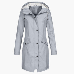 Women's Long Waterproof Hooded Coat | Bettina in Navy - Juana Fashion