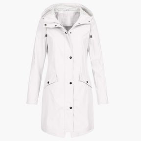 Women's Long Waterproof Hooded Coat | Bettina in Navy - Juana Fashion