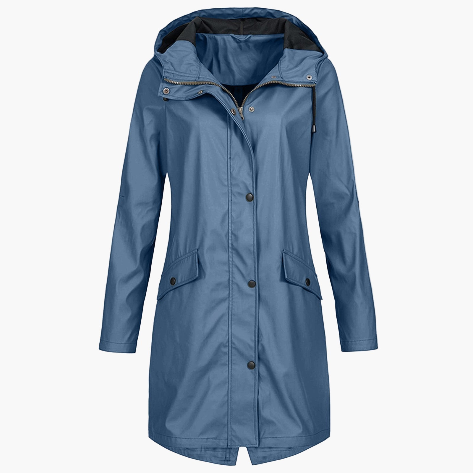 Women's Long Waterproof Hooded Coat | Bettina in Navy - Juana Fashion