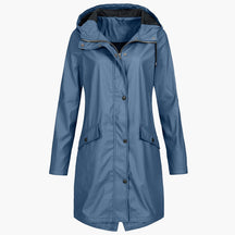 Women's Long Waterproof Hooded Coat | Bettina in Navy - Juana Fashion