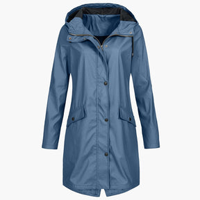 Women's Long Waterproof Hooded Coat | Bettina in Navy - Juana Fashion