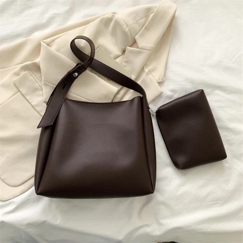 Women's Soft Faux Leather Shoulder Tote Bag in Coffee Brown by Juana Fashion