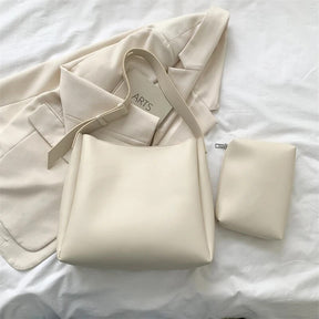 Women's Soft Faux Leather Shoulder Tote Bag in Beige by Juana Fashion
