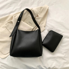 Women's Soft Faux Leather Shoulder Tote Bag in Black by Juana Fashion