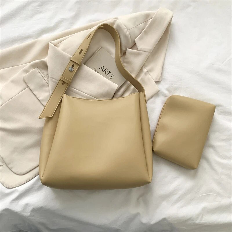 Women's Soft Faux Leather Shoulder Tote Bag in Khaki by Juana Fashion