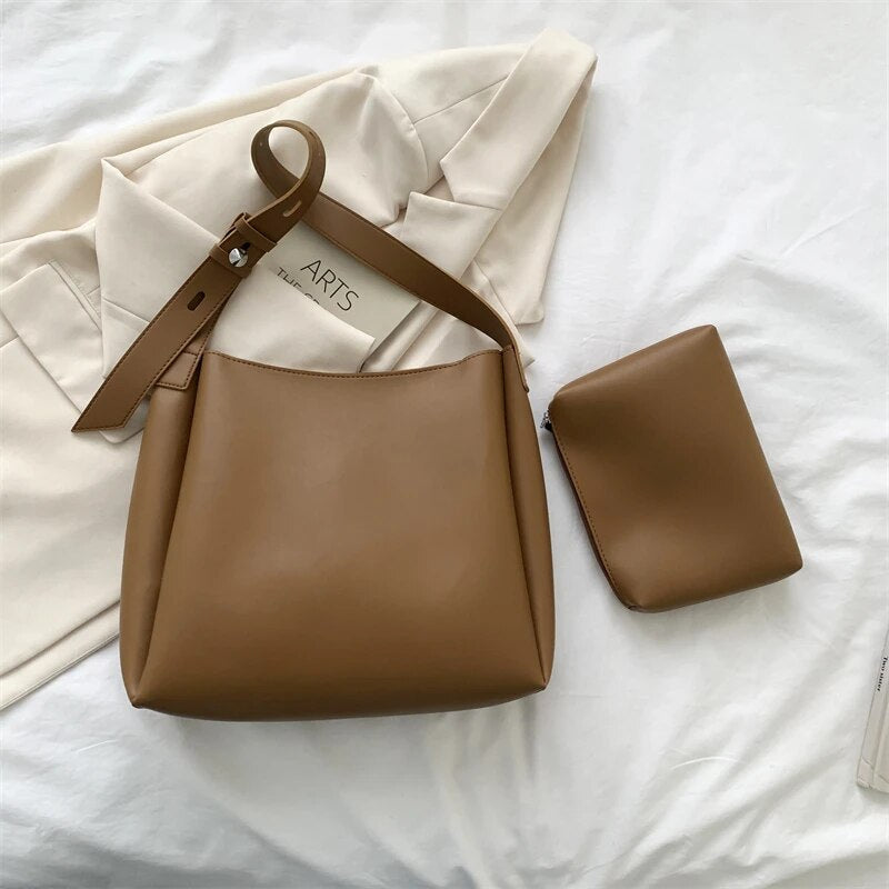 Women's Soft Faux Leather Shoulder Tote Bag in Brown by Juana Fashion