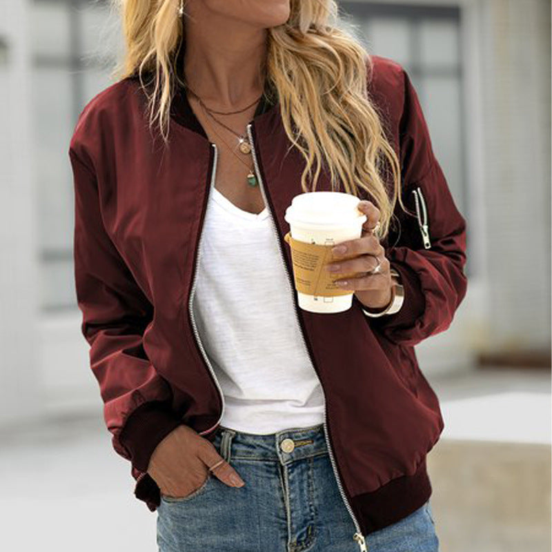Women's Classic Zip-Up Bomber Jacket | Annika in Black - Juana Fashion