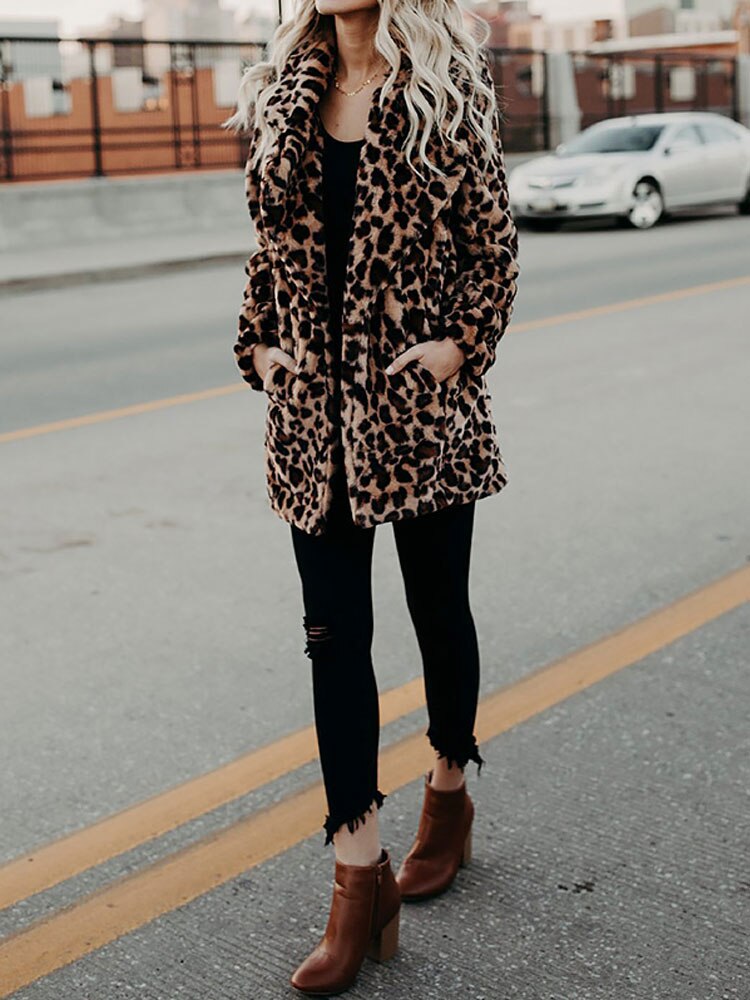 Women's Leopard Print Teddy Jacket — View 4