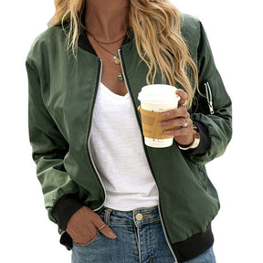 Women's Classic Zip-Up Bomber Jacket | Annika in Black - Juana Fashion