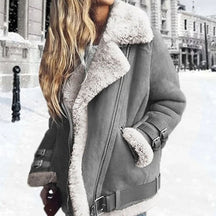 Women's Shearling-Look Jacket with Buckles | Hannah in Orange - Juana Fashion