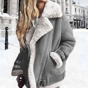 Women's Shearling-Look Jacket with Buckles | Hannah in Orange - Juana Fashion
