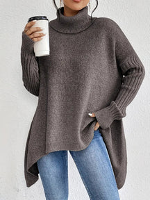 Women's Ribbed Longline Turtleneck Sweater — View 17