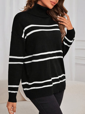 Women's Striped Turtleneck Sweater — View 4