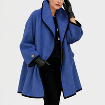 Women's Coat with Contrast Trim | Clara in Blue - Juana Fashion