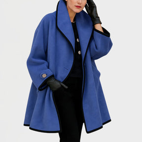 Women's Coat with Contrast Trim | Clara in Blue - Juana Fashion