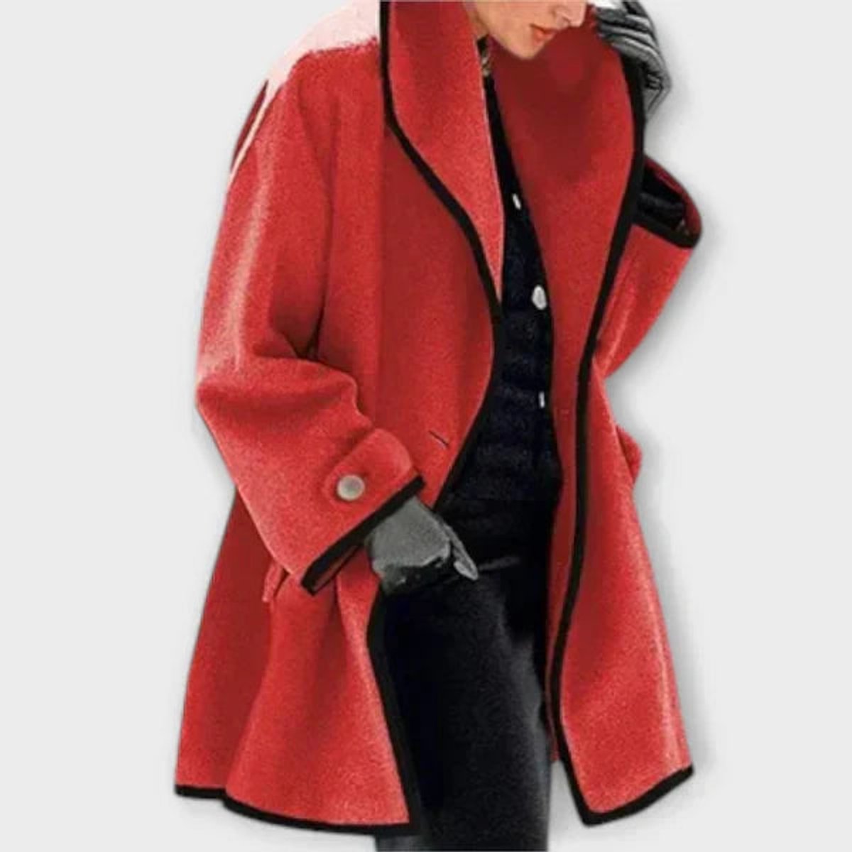 Women's Coat with Contrast Trim | Clara in Blue - Juana Fashion