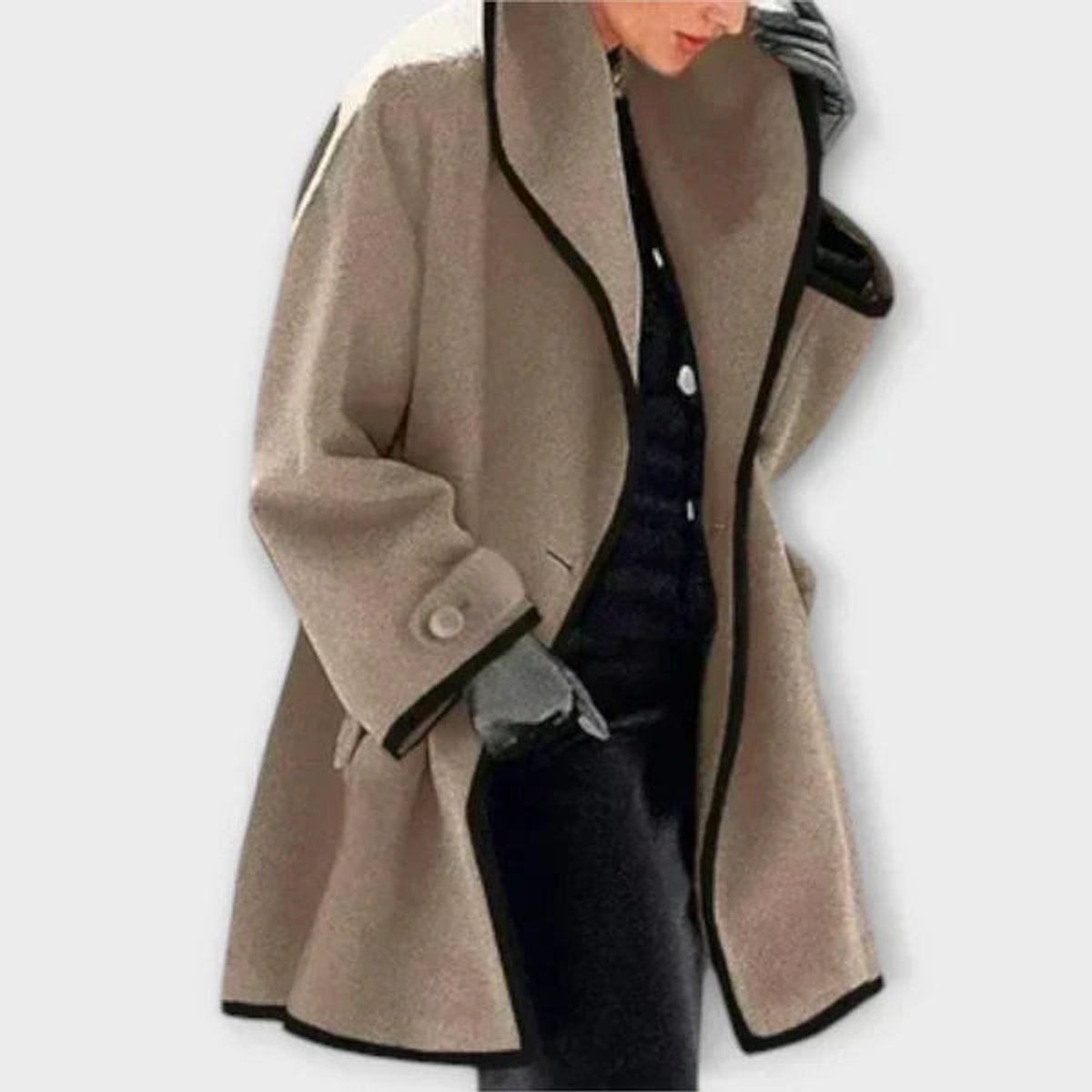Women's Coat with Contrast Trim | Clara in Blue - Juana Fashion