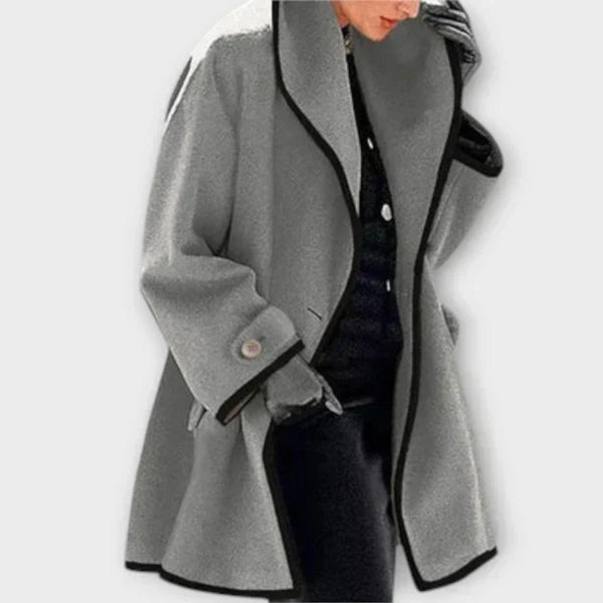 Women's Coat with Contrast Trim | Clara in Blue - Juana Fashion