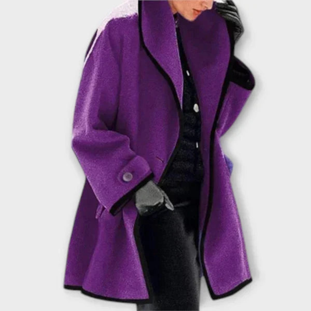 Women's Coat with Contrast Trim | Clara in Blue - Juana Fashion