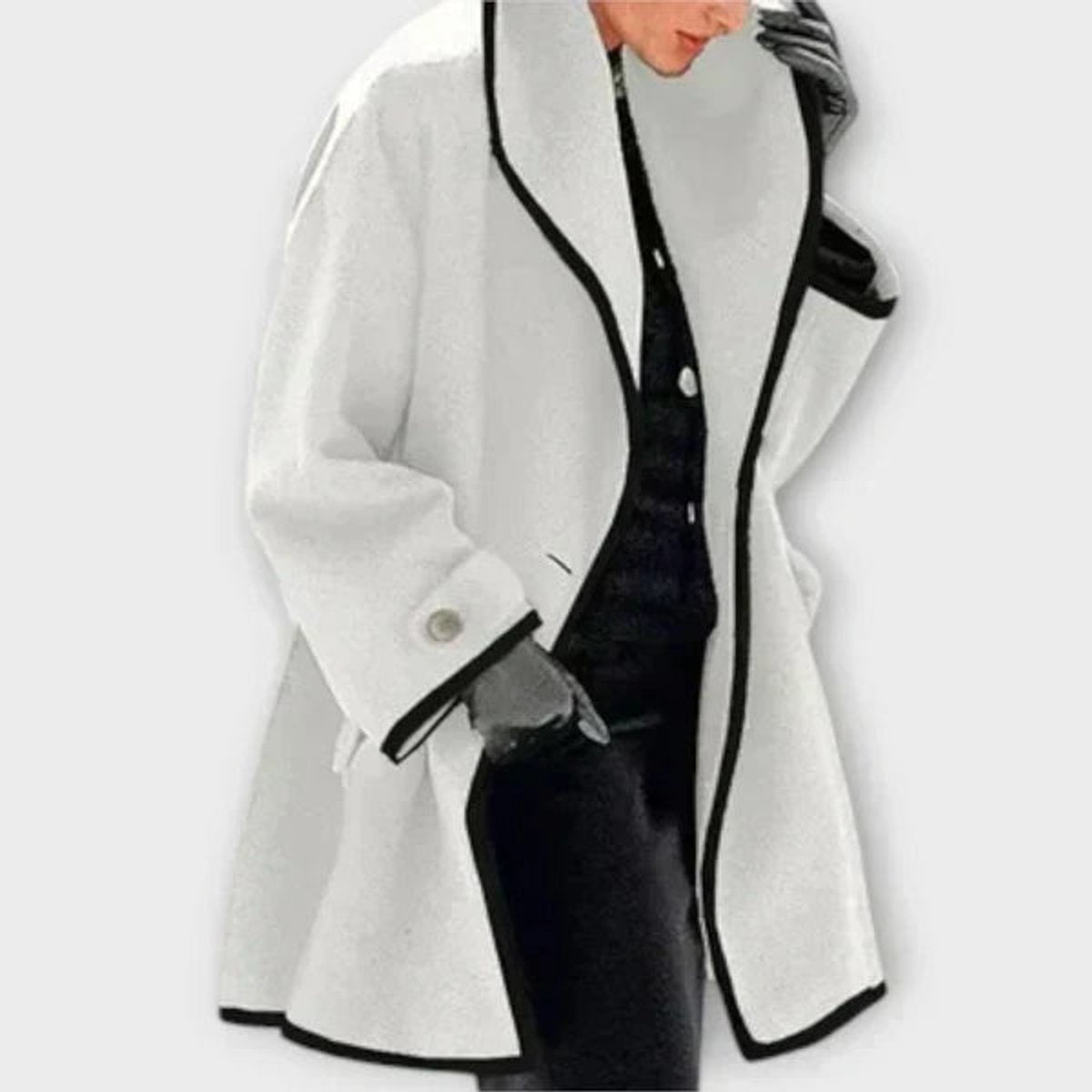 Women's Coat with Contrast Trim | Clara in Blue - Juana Fashion