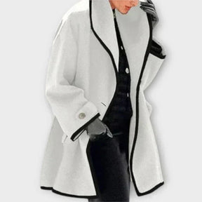 Women's Coat with Contrast Trim | Clara in Blue - Juana Fashion
