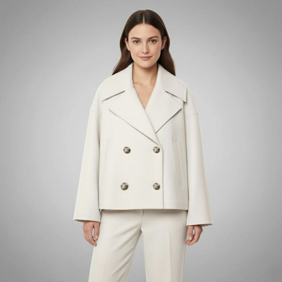 Women's Oversized Double-Breasted Coat | Lena in Beige - Juana Fashion